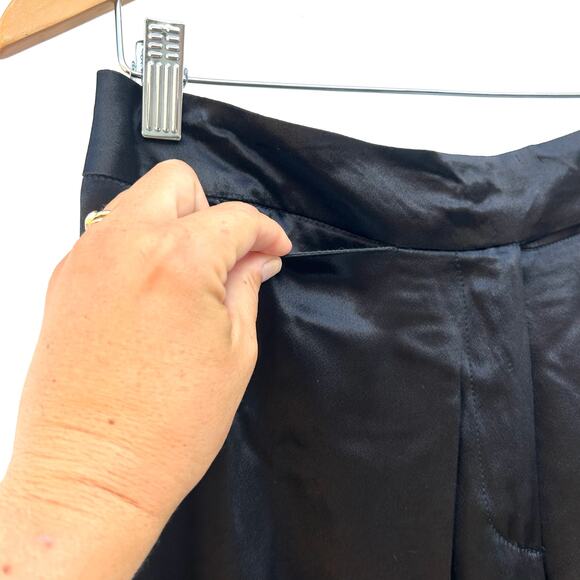 Vintage Designer Wide Leg Satin Slinky Trousers Black Italian 44 Acetate Viscose - Picture 4 of 11